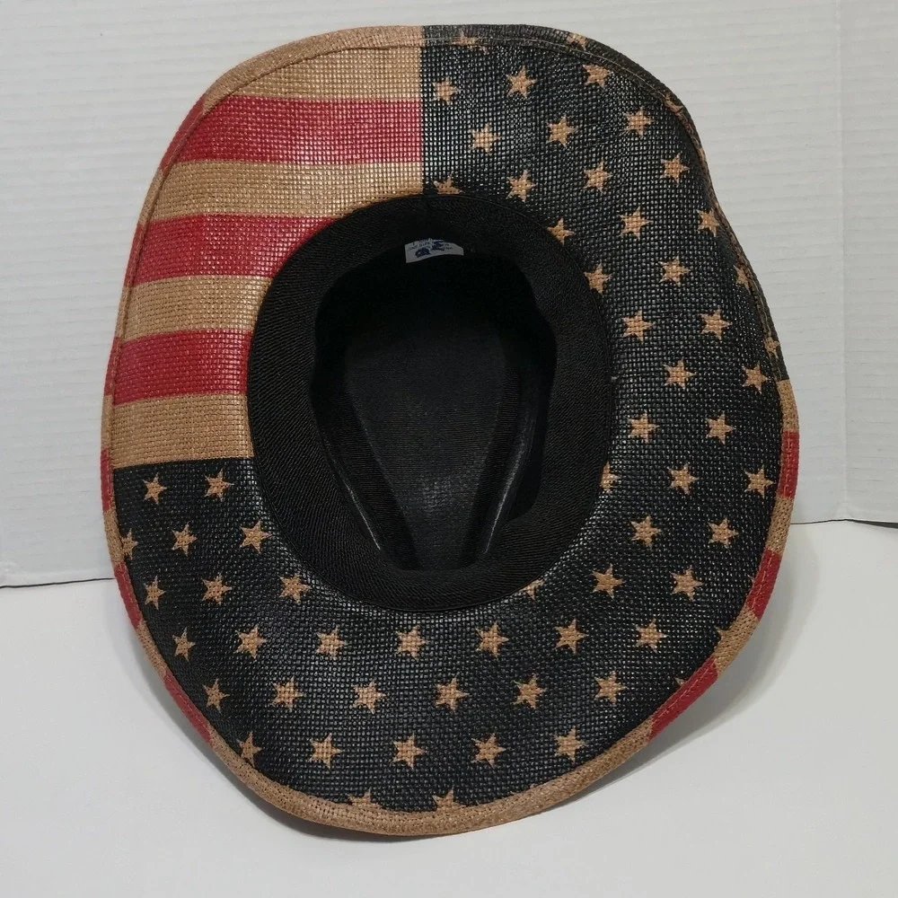 American Flag Cowboy Hat Woven Paper Straw Patriotic USA Western One Size